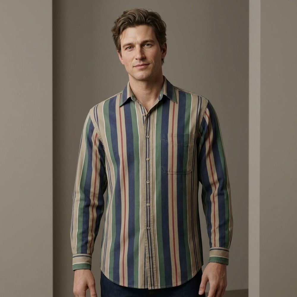 L.L. Bean Mens Striped Long Sleeve Button S Down Shirt Comfy Cotton